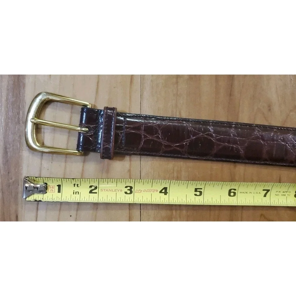 Mens Belt‎ Top Grain Leather Brown Animal Print Brass Buckle Size 34 USA